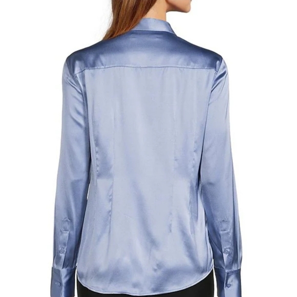 Antonio Melani Yana Button Front Point Collar  Stretch Silk Charmeuse Blouse - Picture 2 of 8